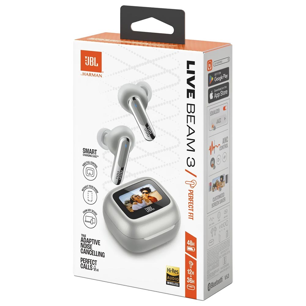 Fone de Ouvido JBL Live Beam 3 Perfect Fit TWS / Bluetooth - Prata