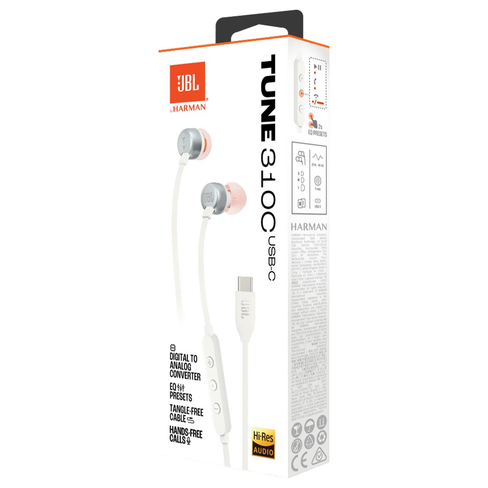 Fone de Ouvido JBL Tune 310C / Com Fio - Branco