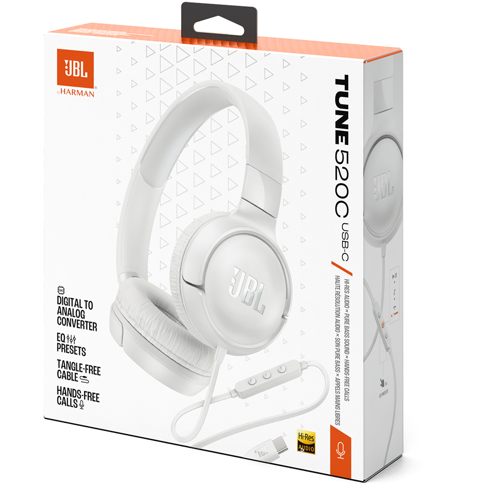 Fone de Ouvido JBL Tune 520C / Com fio - Branco