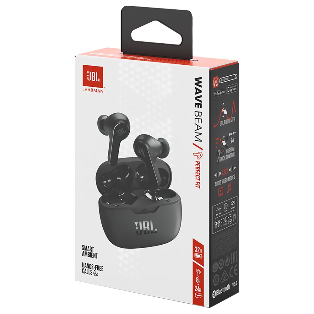 Fone de Ouvido JBL Wave Beam Perfect Fit TWS / Bluetooth - Preto