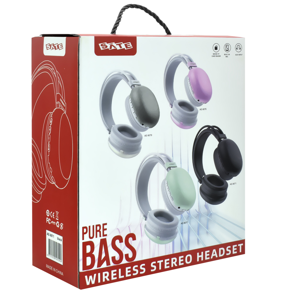 Fone de Ouvido Satellite AE-9071 Pure Bass / Bluetooth - Preto