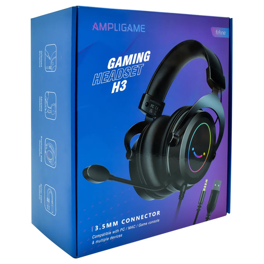 Fone Gamer Fifine H3 Ampligame RGB / Com Fio - Preto