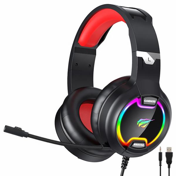 Fone Gamer Havit Gamenote HV-H2233D RGB / Com Fio - Preto / Vermelho