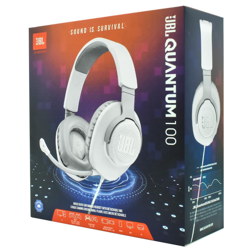 Fone Gamer JBL Quantum 100 / Com Fio - Branco