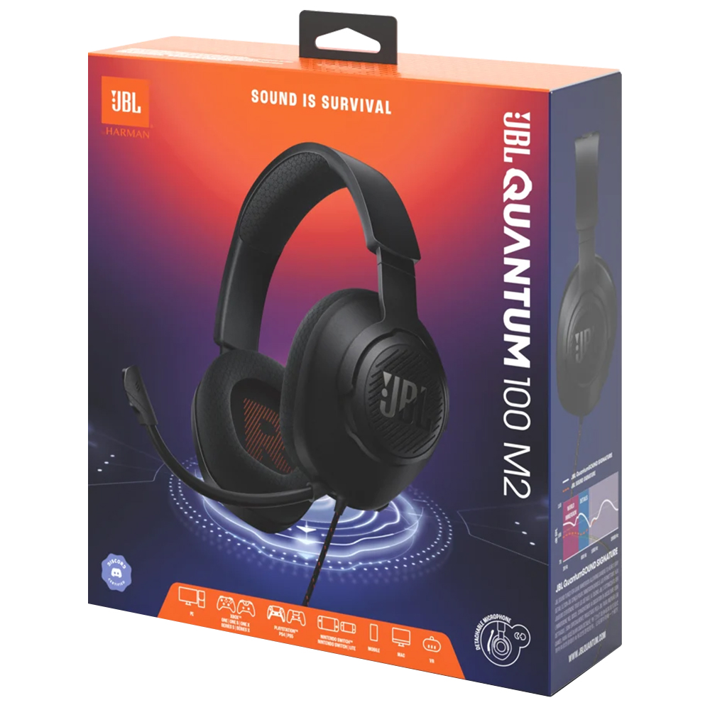 Fone Gamer JBL Quantum 100 M2 / Com Fio - Preto