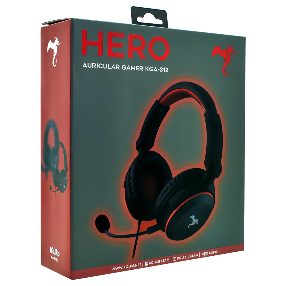Fone Gamer Kolke KGA-312 Hero / Com Fio - Preto / Vermelho