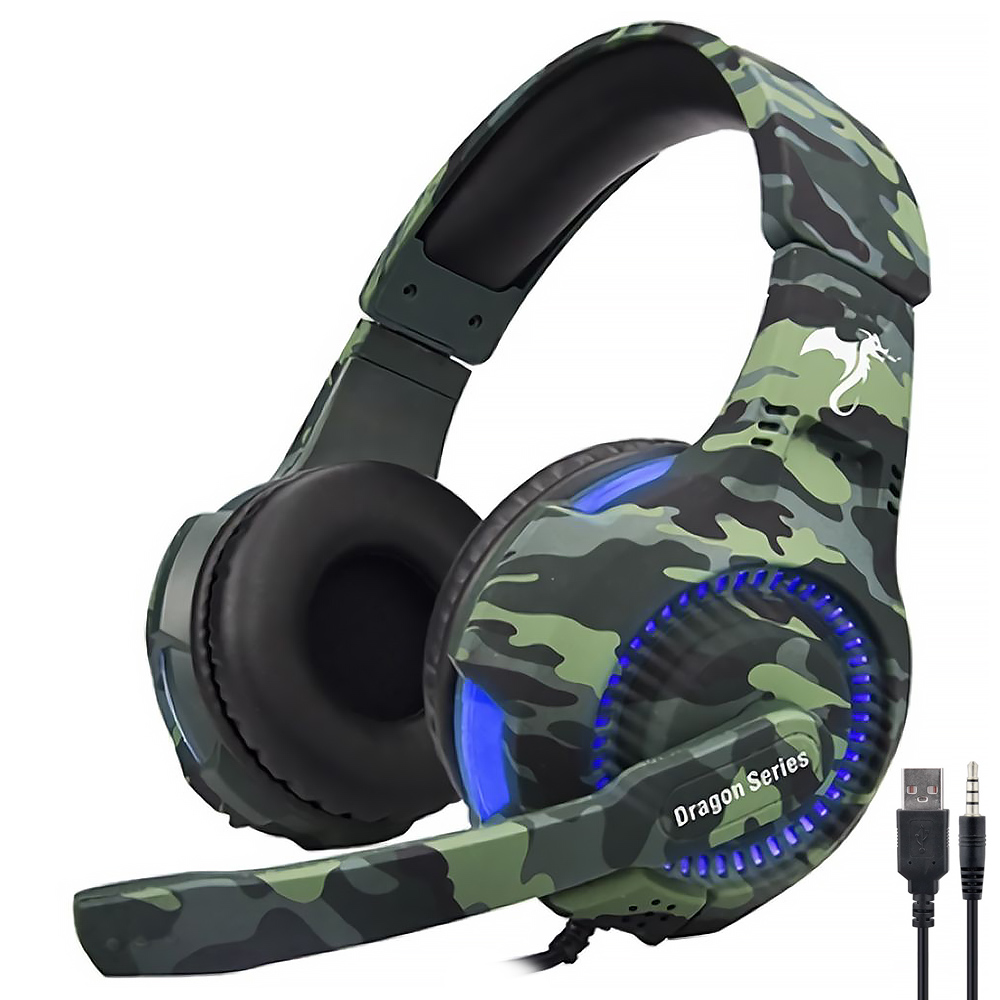 Fone Gamer Kolke KGA-487 Trooper LED / Com Fio - Azul / Camuflado