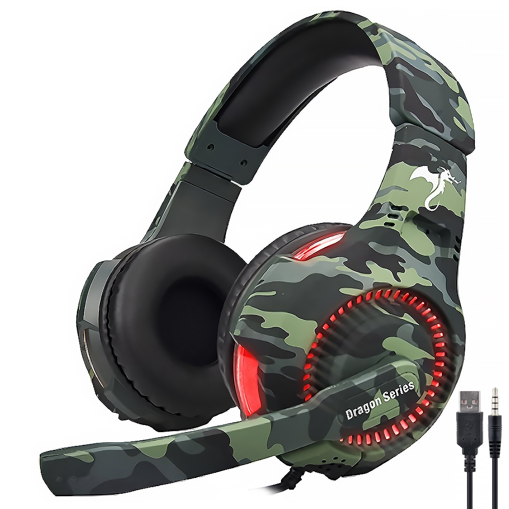 Fone Gamer Kolke KGA-487 Trooper LED / Com Fio - Vermelho / Camuflado