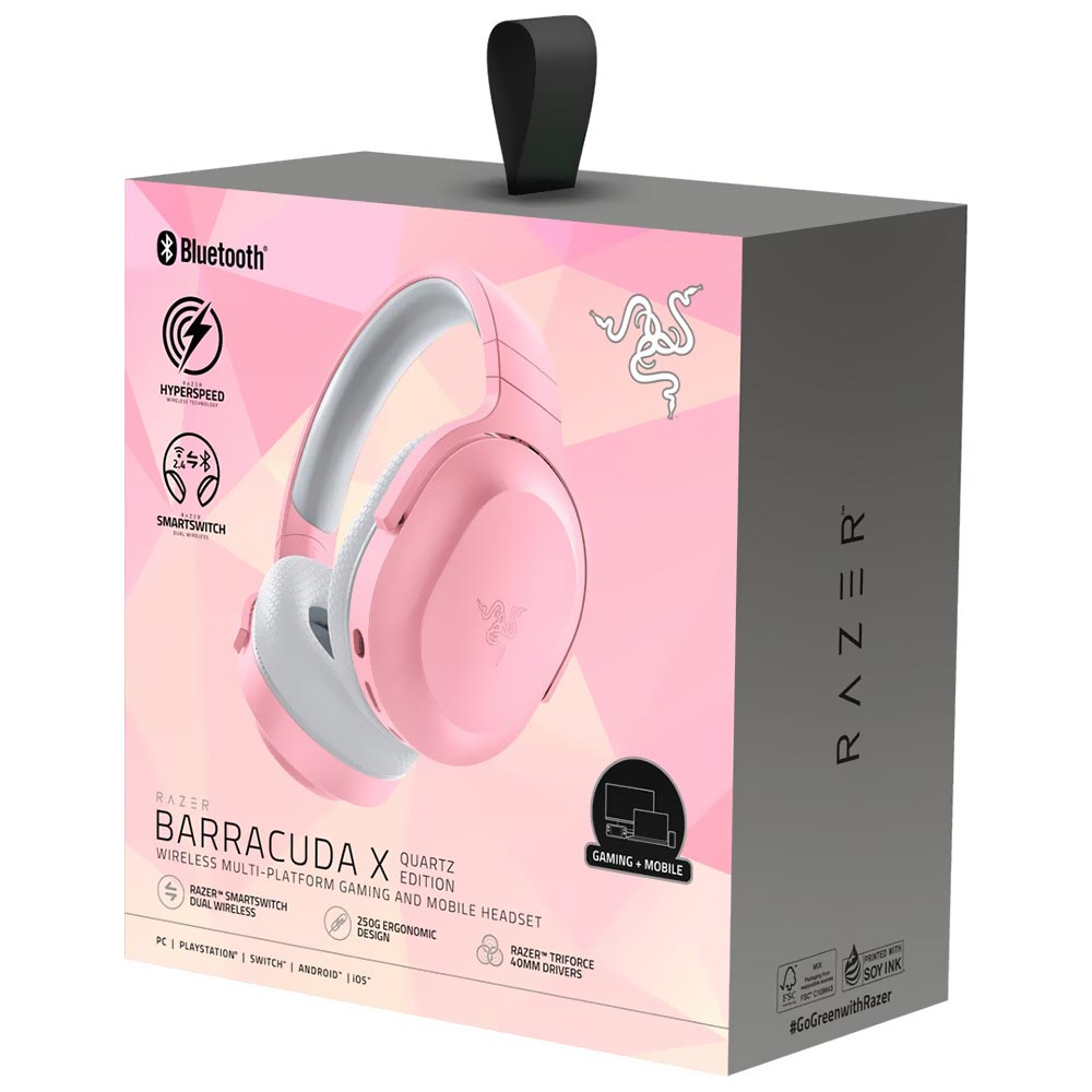 Fone Gamer Razer Barracuda X Quartz Edition / Wireless - Rosa / Cinza (RZ04-04430300-R3U1)