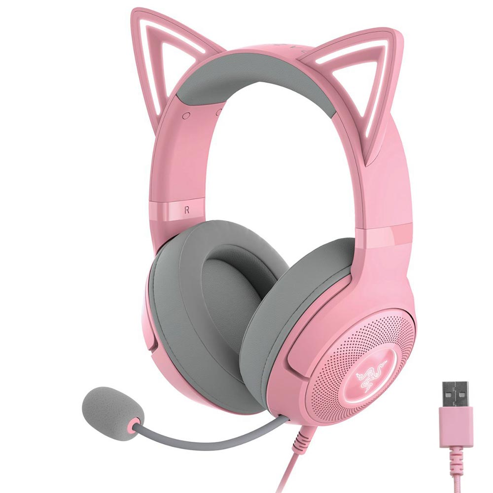 Fone Gamer Razer Kraken Kitty V2 Quartz Edition RGB / Com Fio - Rosa (RZ04-04730200-R3U1)