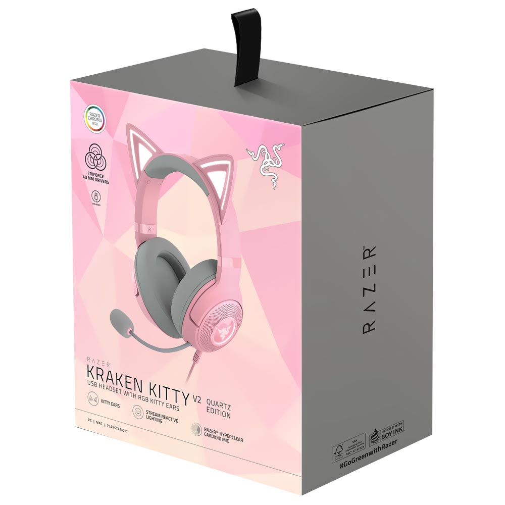 Fone Gamer Razer Kraken Kitty V2 Quartz Edition RGB / Com Fio - Rosa (RZ04-04730200-R3U1)