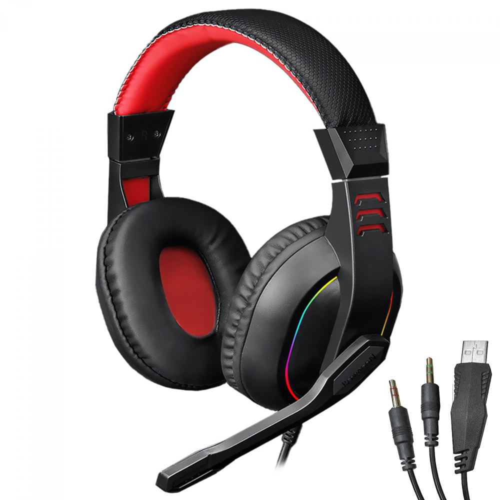 Fone Gamer Redragon H120-RGB Ares / Com Fio / RGB - Preto / Vermelho