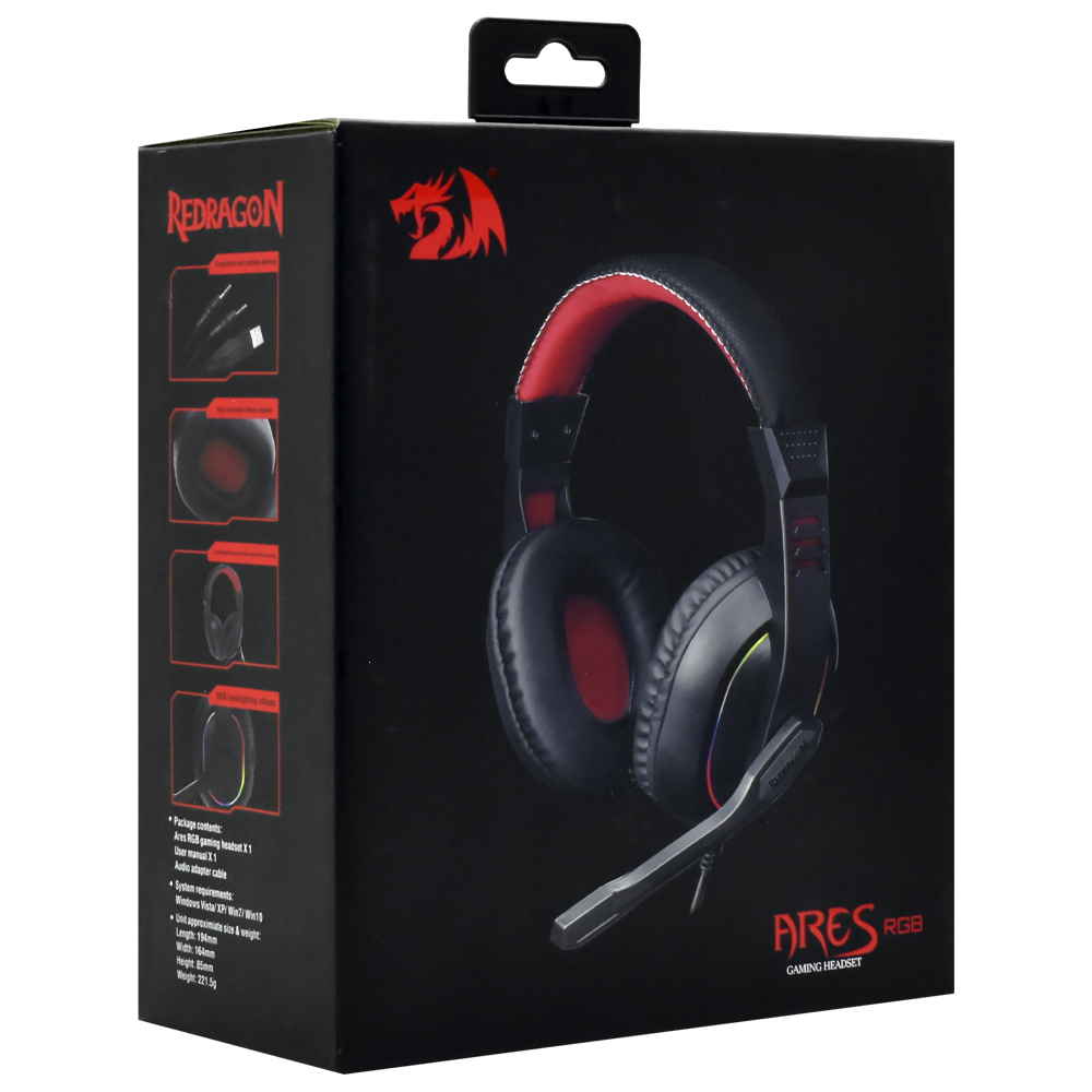 Fone Gamer Redragon H120-RGB Ares / Com Fio / RGB - Preto / Vermelho