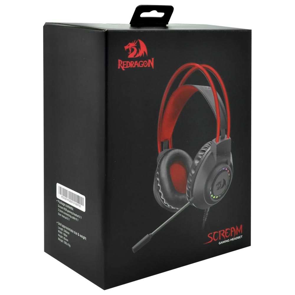 Fone Gamer Redragon H231RGB Scream RGB / Com Fio - Preto