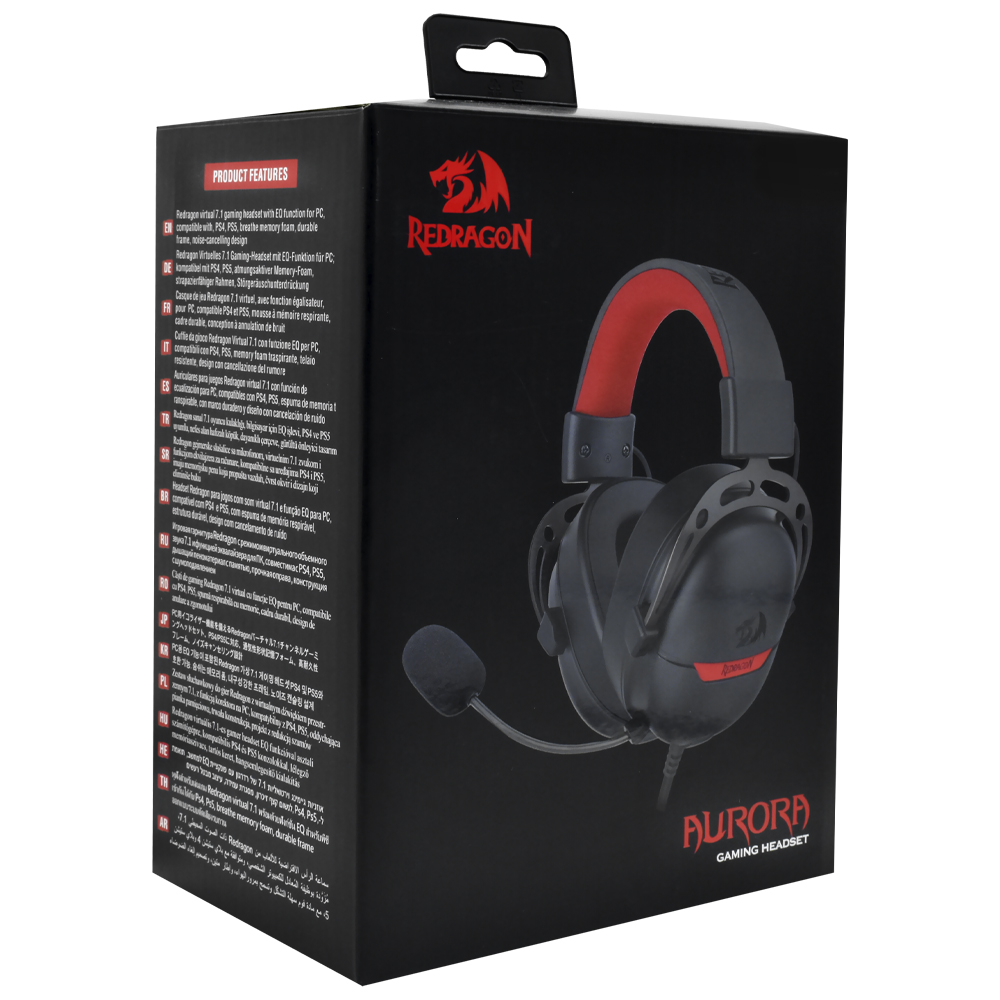 Fone Gamer Redragon H376BR Aurora / Com Fio - Preto / Vermelho