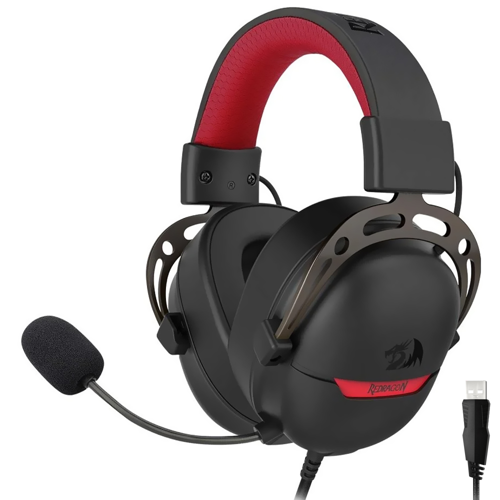 Fone Gamer Redragon H376BR Aurora / Com Fio - Preto / Vermelho