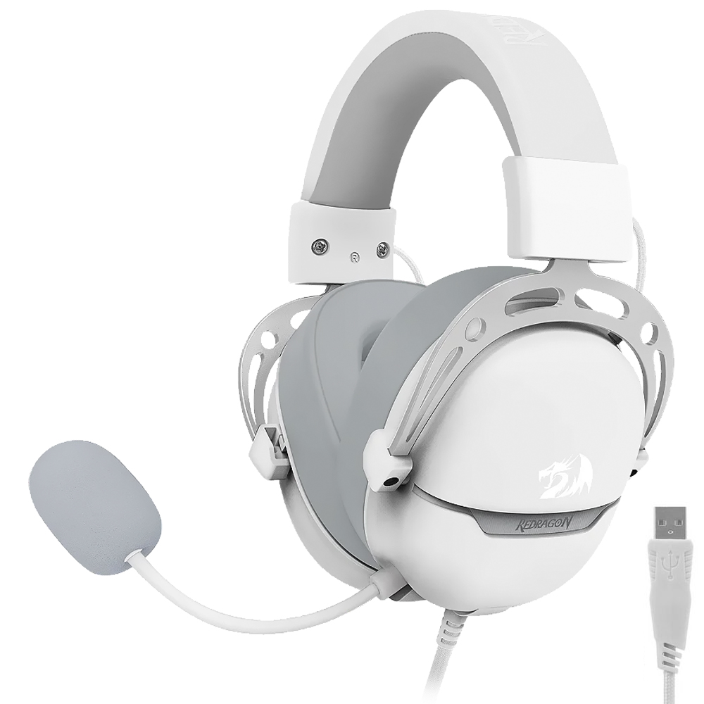 Fone Gamer Redragon H376WG Aurora / Com Fio - Branco / Cinza