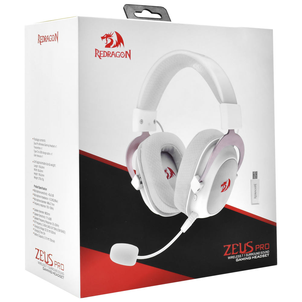 Fone Gamer Redragon H510W-PRO Zeus Pro / Wireless - Branco
