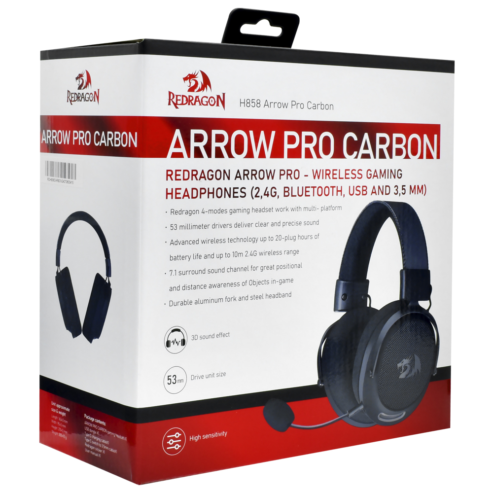 Fone Gamer Redragon H858 Arrow Pro Carbon / Wireless - Preto