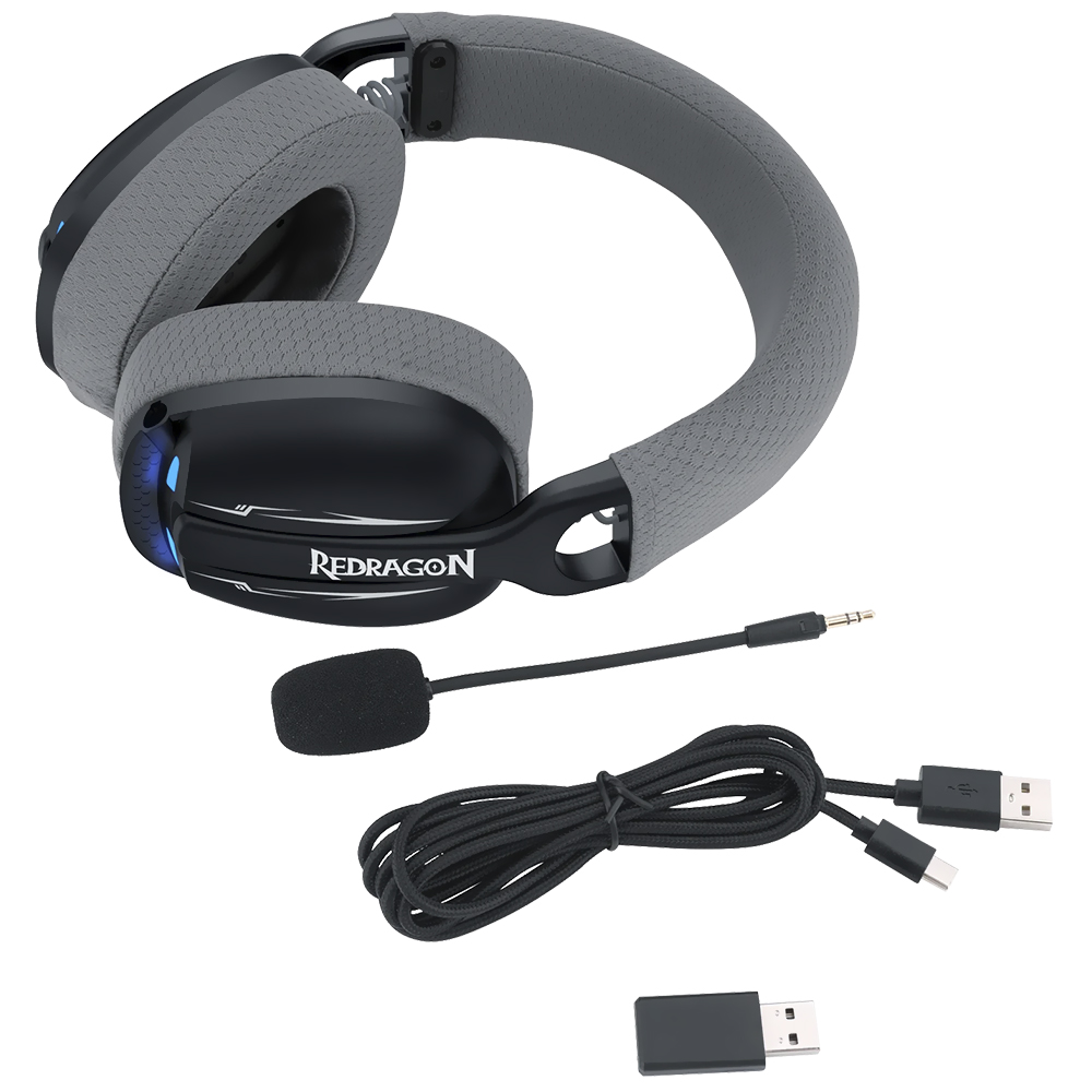 Fone Gamer Redragon H878BG Skuld Pro / Wireless - Preto / Cinza