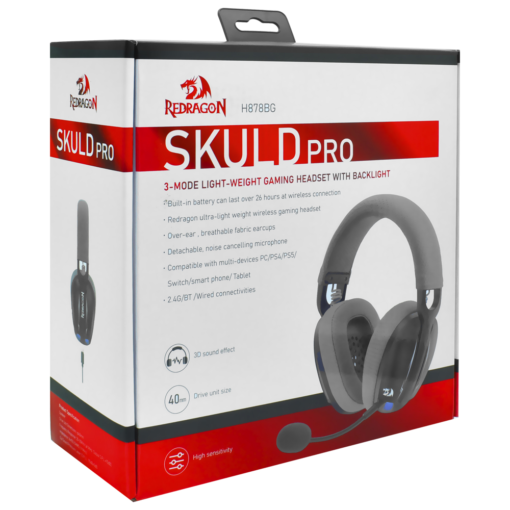 Fone Gamer Redragon H878BG Skuld Pro / Wireless - Preto / Cinza