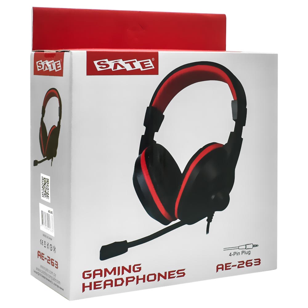 Fone Gamer Satellite AE-263 / Com Fio - Preto / Vermelho