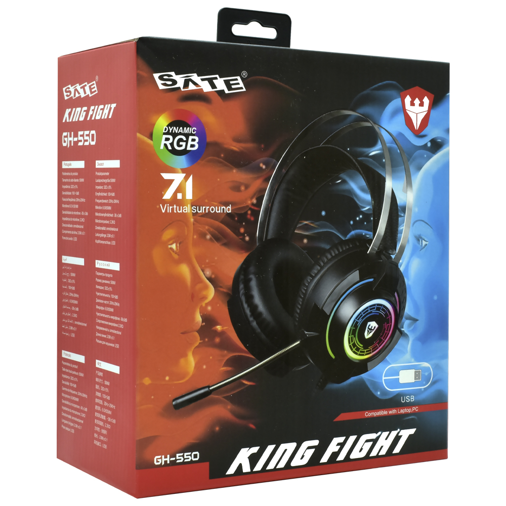 Fone Gamer Satellite GH-550 RGB / Com Fio - Preto