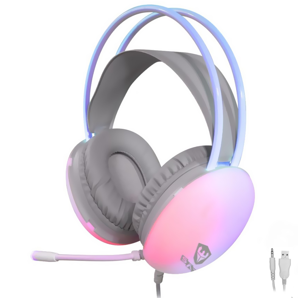 Fone Gamer Satellite GH-554 RGB / Com Fio - Cinza / Branco