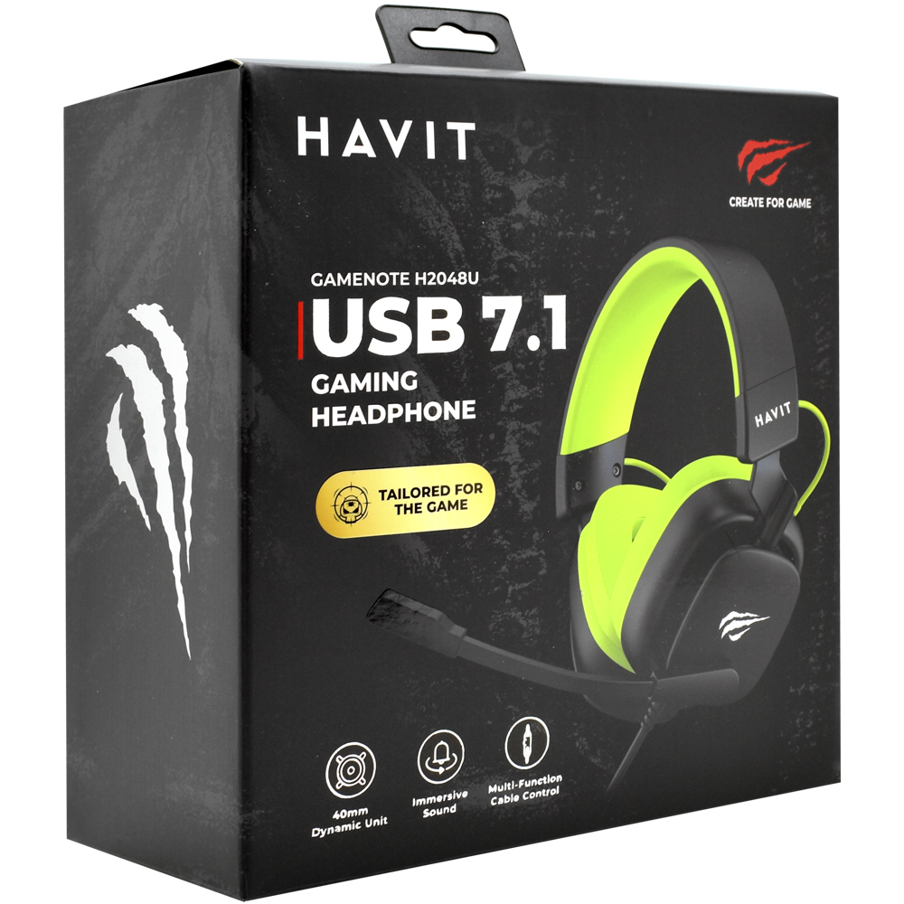 Headset Gamer Havit Gamenote H2048U / Com Fio - Preto / Verde