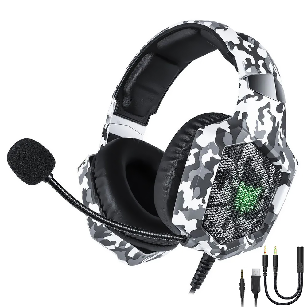 Headset Gamer Onikuma K8 Professional LED / Com Fio - Camuflado Branco