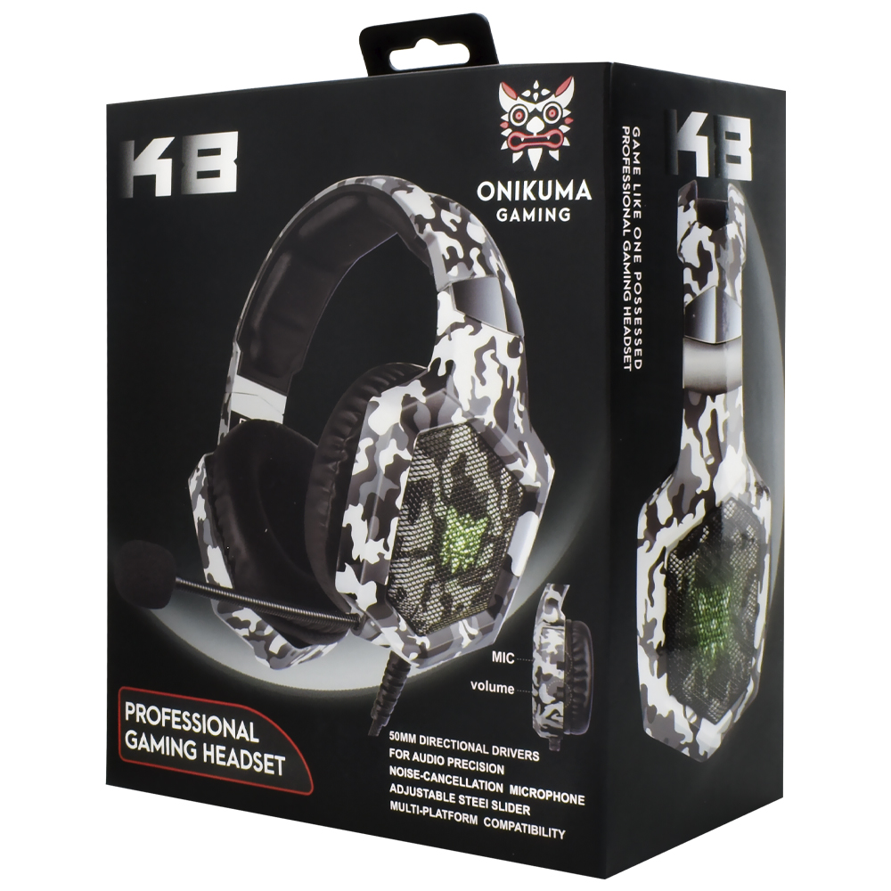 Headset Gamer Onikuma K8 Professional LED / Com Fio - Camuflado Branco