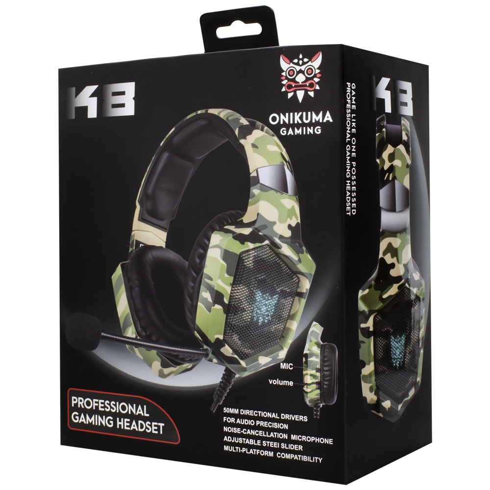Headset Gamer Onikuma K8 Professional LED / Com Fio - Camuflado Verde