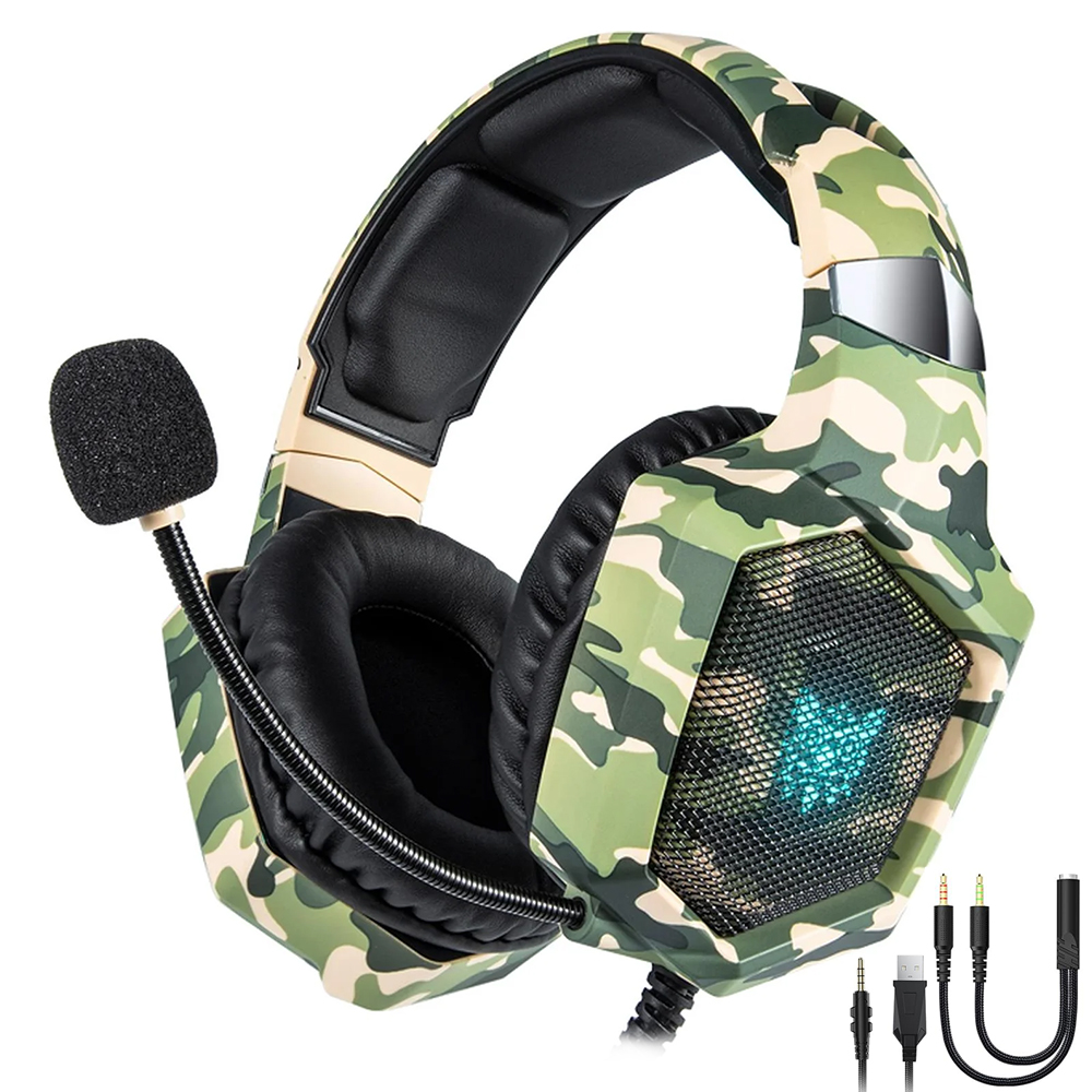 Headset Gamer Onikuma K8 Professional LED / Com Fio - Camuflado Verde
