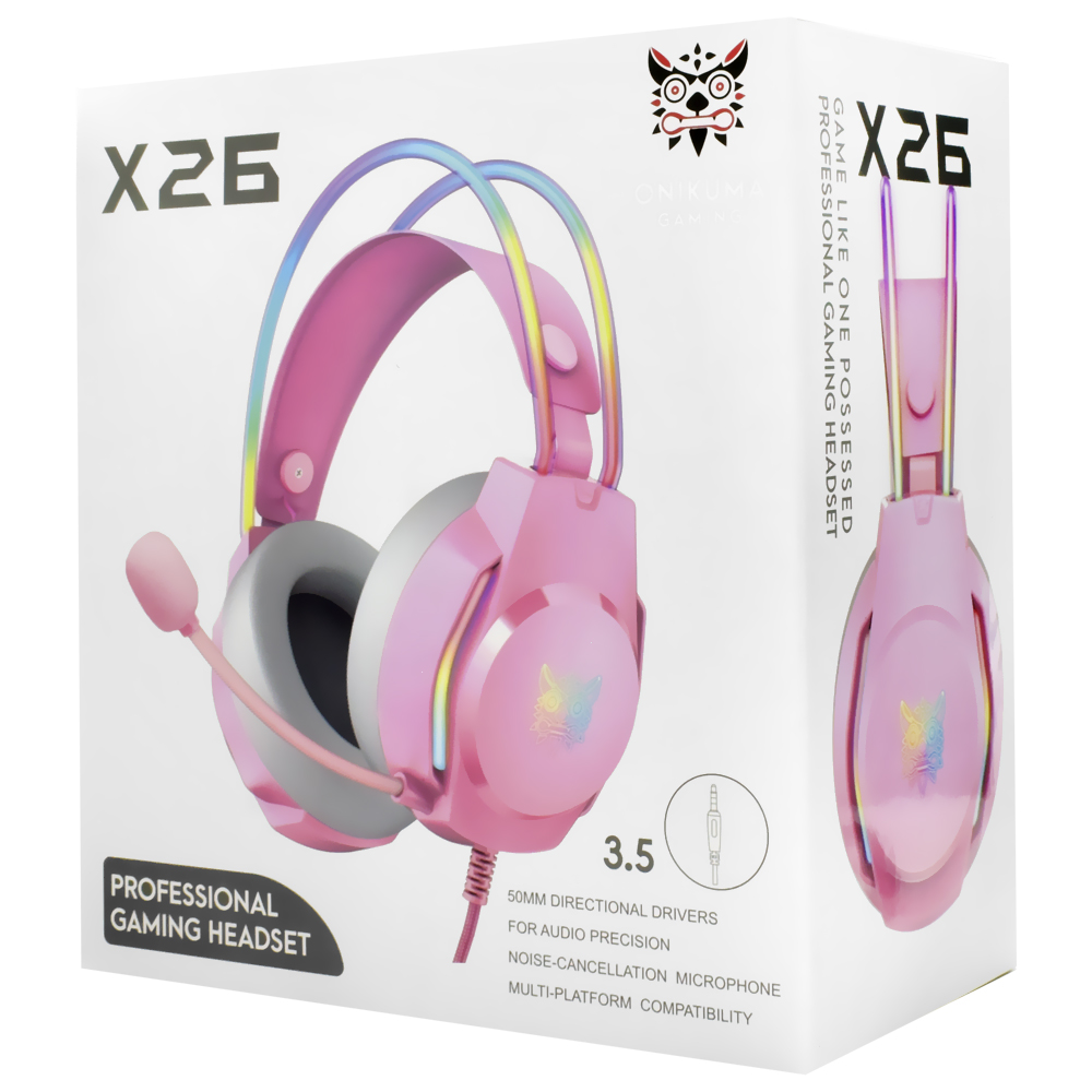 Headset Gamer Onikuma X26 Professional RGB / Com Fio - Rosa