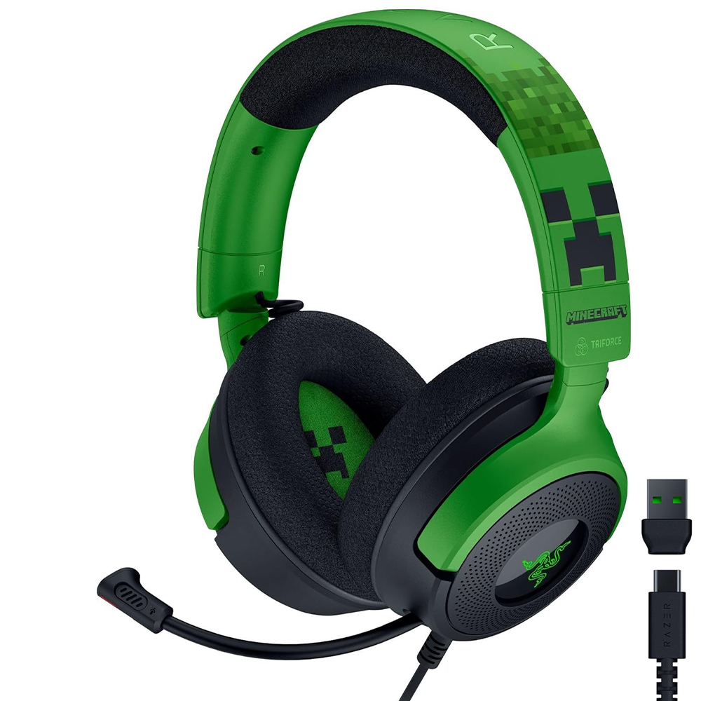 Headset Gamer Razer Kraken V4 X Minecraft Edition RGB / Com fio - Verde (RZ04-05180200-R3M1)