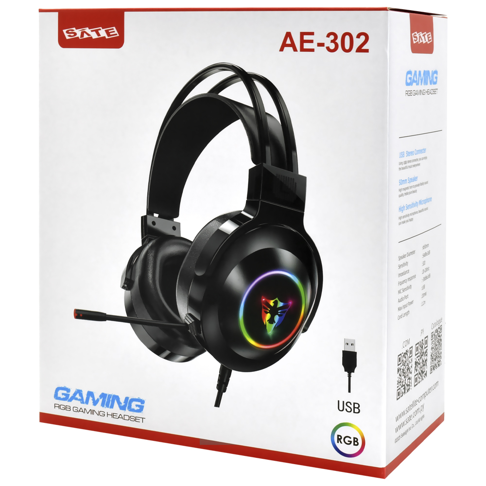 Headset Gamer Satellite AE-302 RGB / USB - Preto