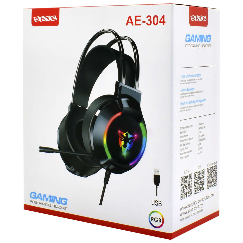 Headset Gamer Satellite AE-304 RGB / Com fio - Preto