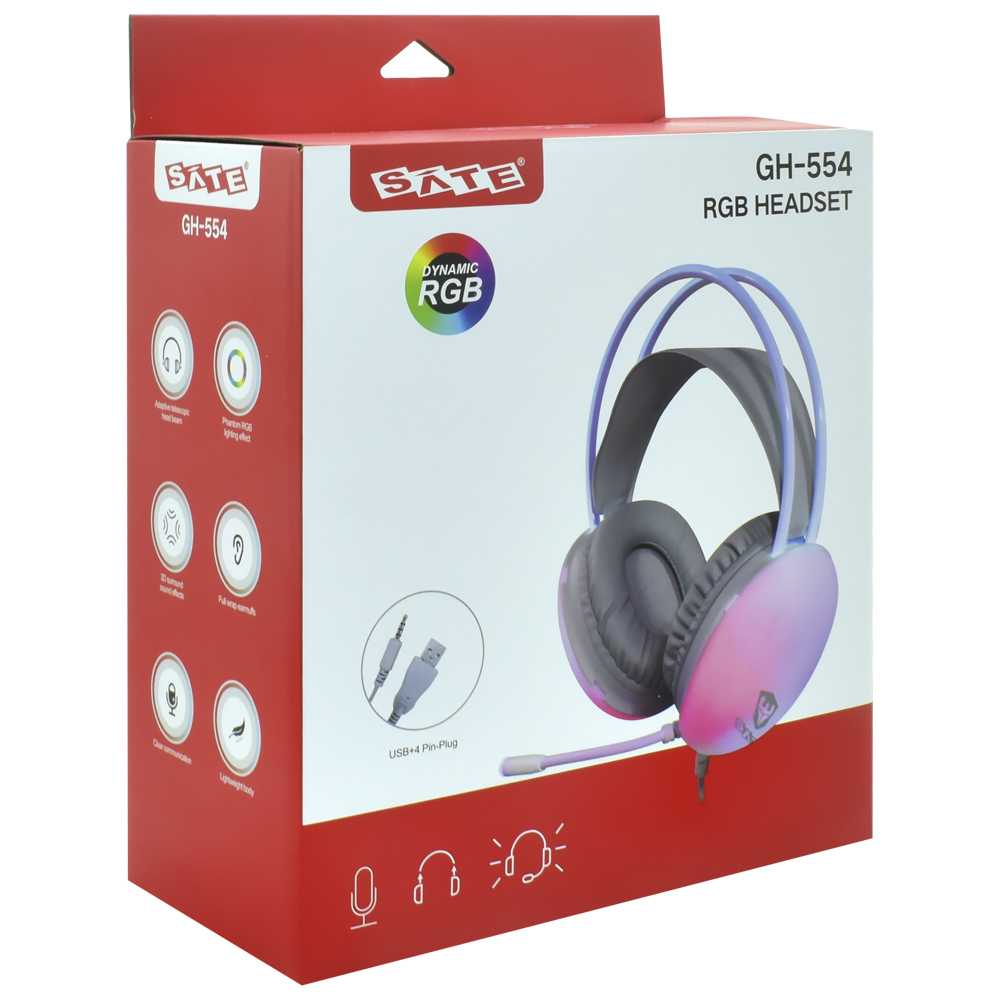 Headset Gamer Satellite GH-554 RGB / Com Fio - Cinza / Branco