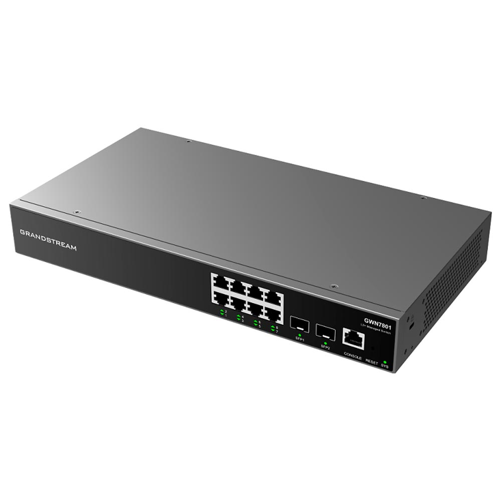 Hub Switch Grandstream GWN7801P 8 Portas Gigabit Poe+ L2+ 2SFP / 120W - 10/100/1000Mbps