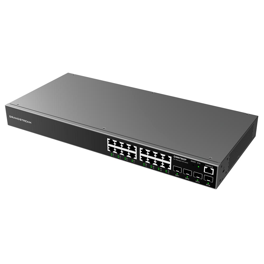 Hub Switch Grandstream GWN7802P 16 Portas Gigabit Poe+ L2+ 4SFP / 240W - 10/100/1000Mbps