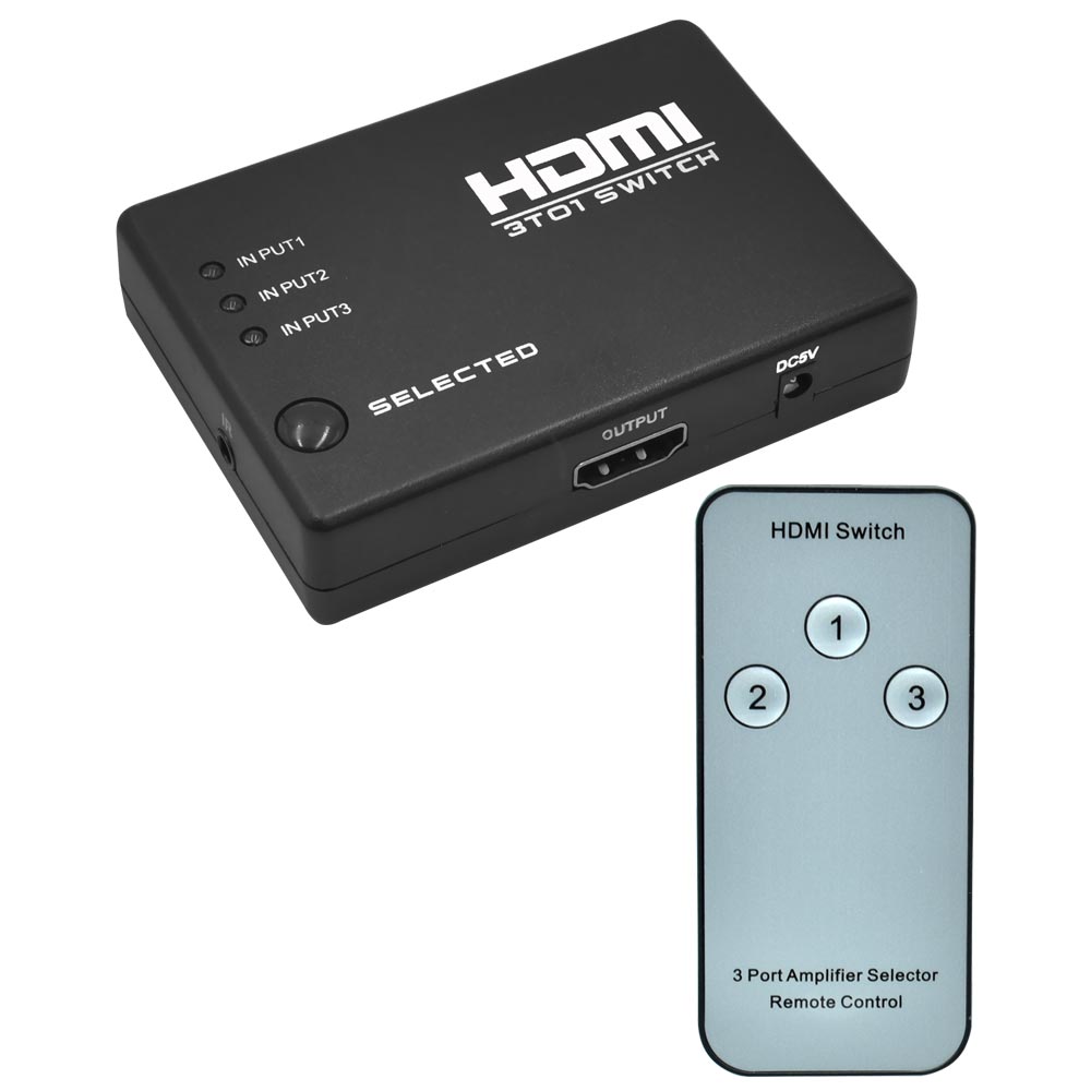 Hub Switch HDMI 3 x 1 4K / Com Controle - Preto