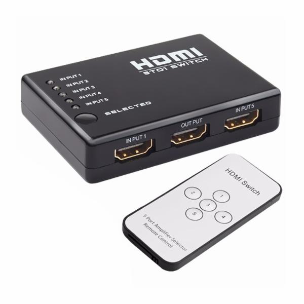 Hub Switch HDMI 5 x 1 Com Controle - Preto