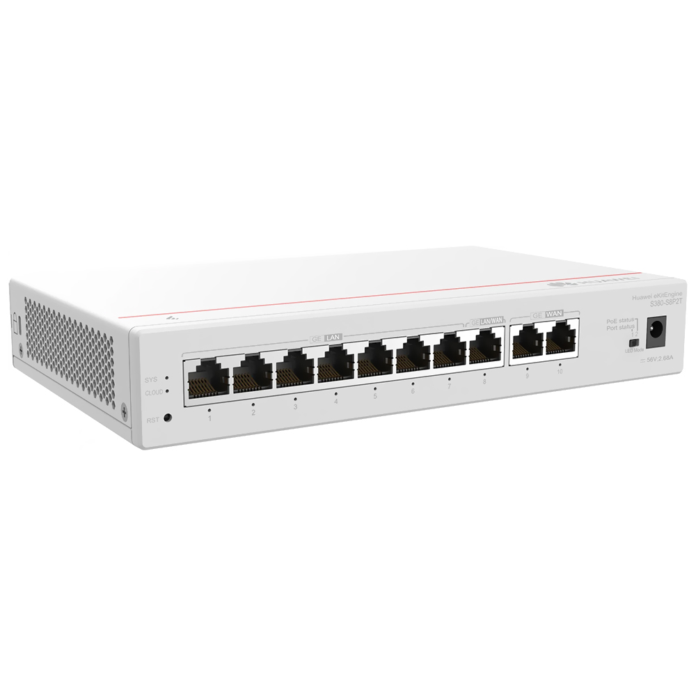 Hub Switch Huawei S380-S8P2T 8 Portas / 2XGE WAN / 8XGE LAN / POE+ / 124W - 10/100/1000