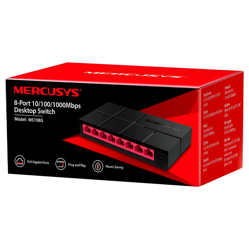 Hub Switch Mercusys MS108G 8 Portas - 10/100/1000Mbps