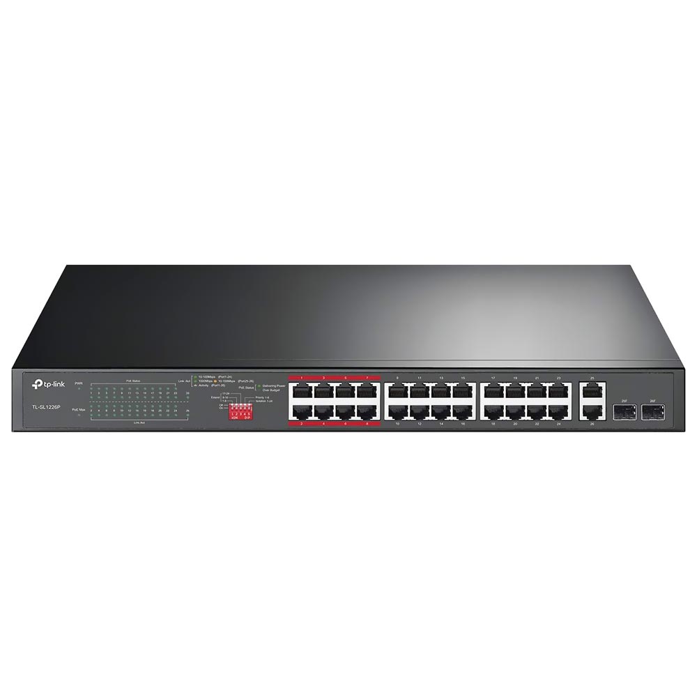 Hub Switch Tp-link TL-SL1226P 24 Portas Poe+ 10/100MBPS / 2 Portas Gigabit 2SFP 10/100/1000Mbps