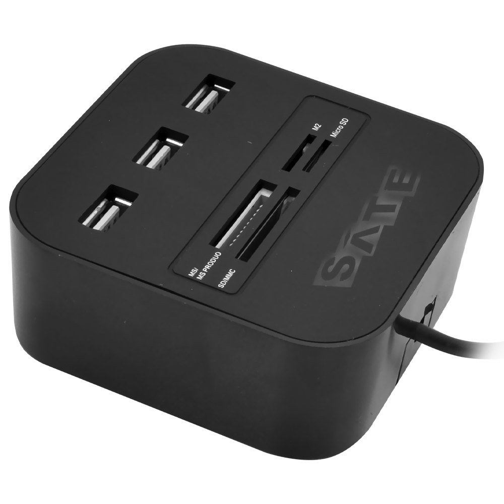 Hub USB 2.0 + Leitor de Cartão Satellite A-HUB07 3 Portas / SD / MS / Pro duo / M2 