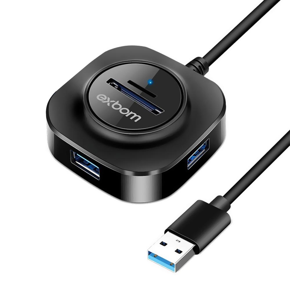 Hub USB 2.0 Exbom UH-R23 3 Portas USB + Leitor de Cartão SD / TF - Preto