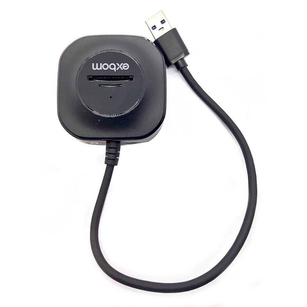 Hub USB 2.0 Exbom UH-R23 3 Portas USB + Leitor de Cartão SD / TF - Preto