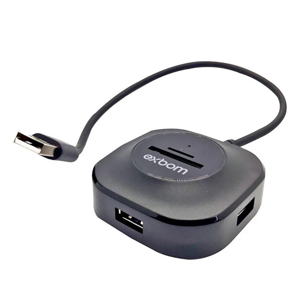 Hub USB 2.0 Exbom UH-R23 3 Portas USB + Leitor de Cartão SD / TF - Preto