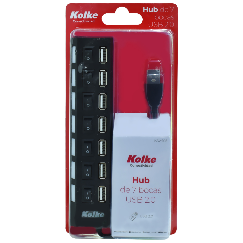 Hub USB 2.0 Kolke KAV-105 7 Portas - Preto
